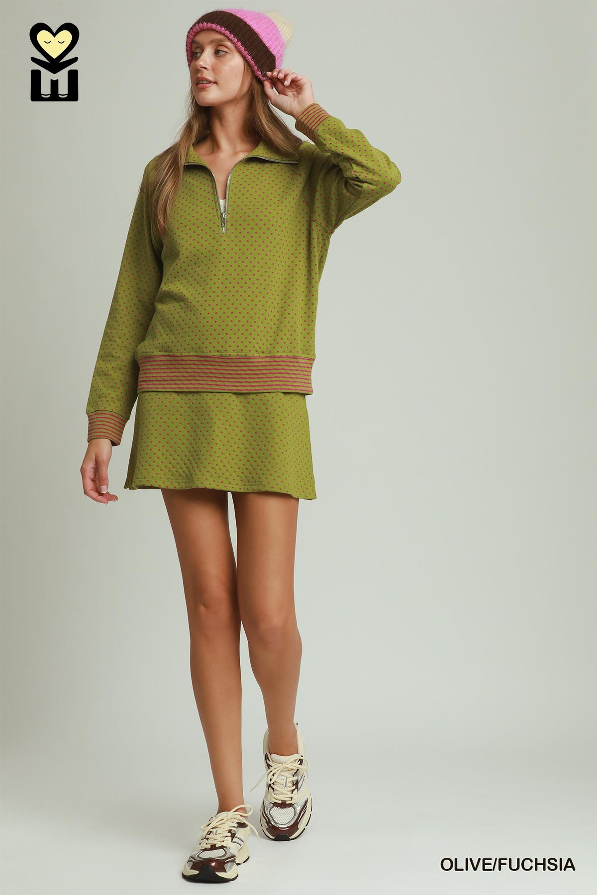 H1155 Polka Dot Half Zip Pullover