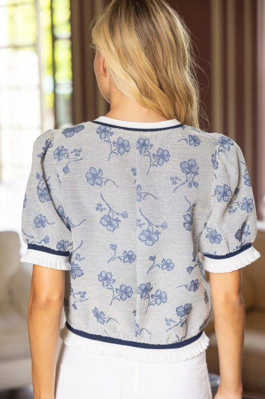 36721 Floral Print Textured Top