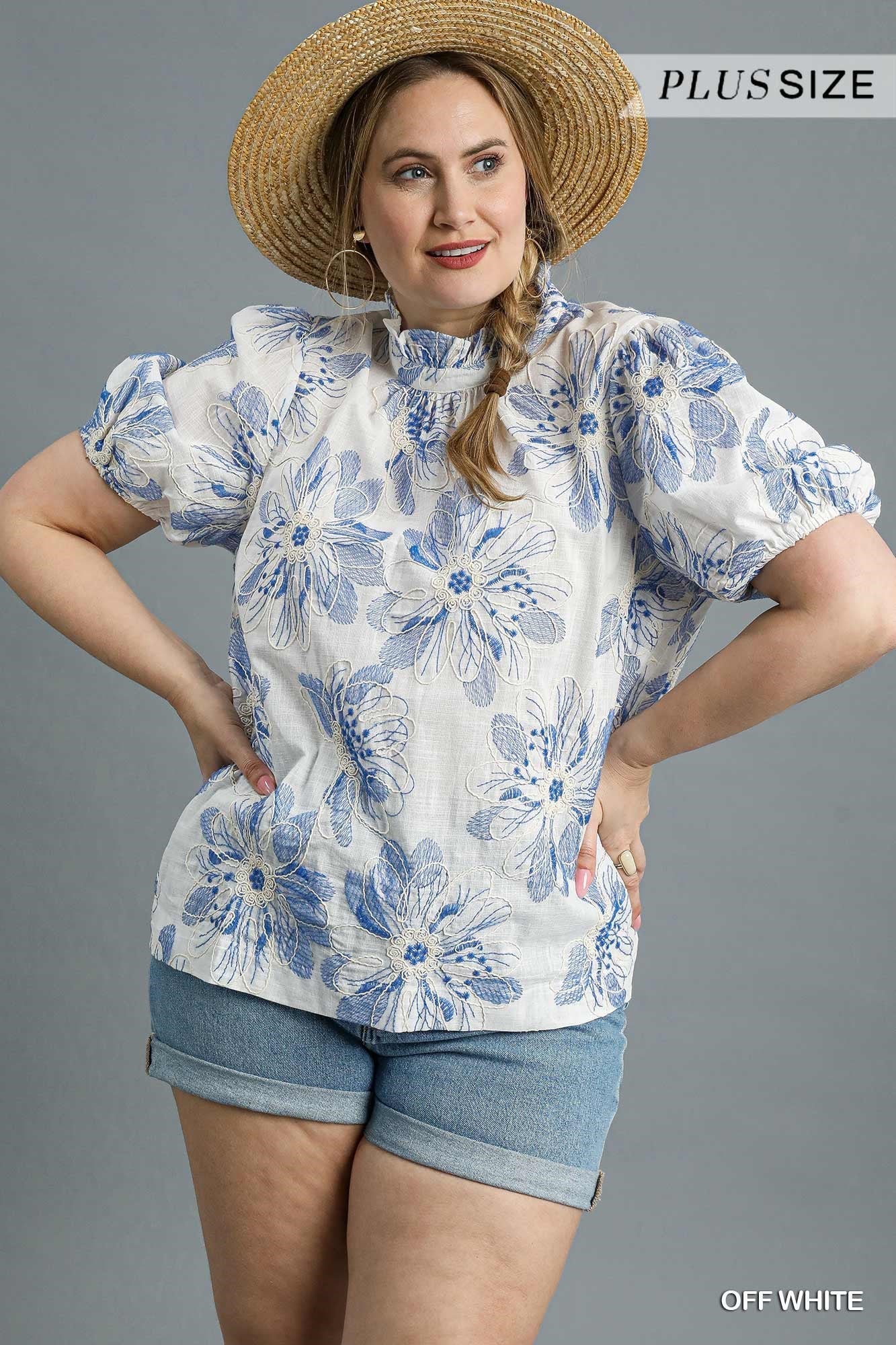 WK0168 Curvy Chic Floral Embroidered Top