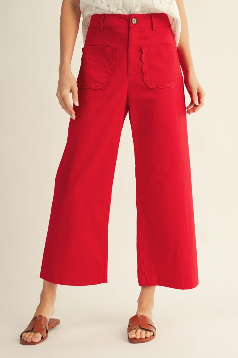 H50021 Scallop Pocket Detail Wide Leg Pants