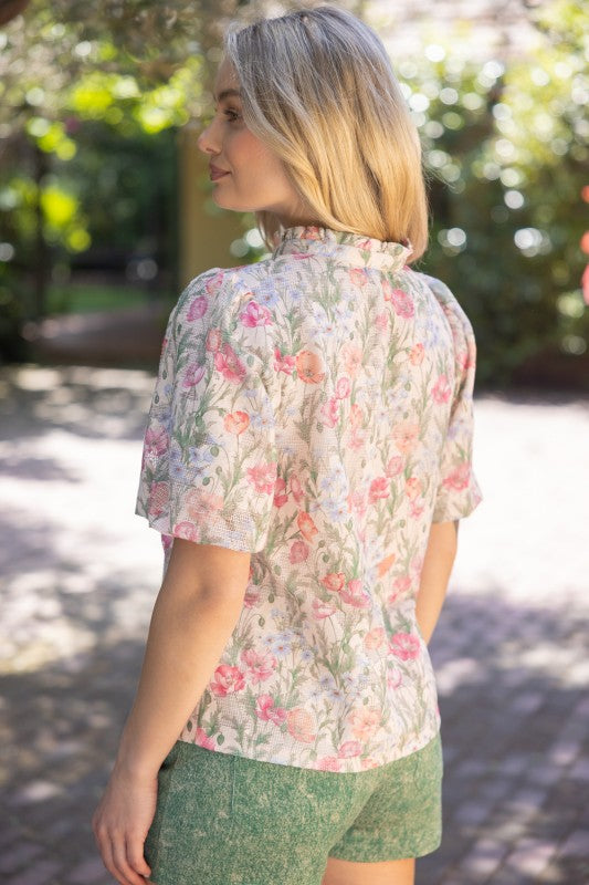 37009 Textured Floral Print Top