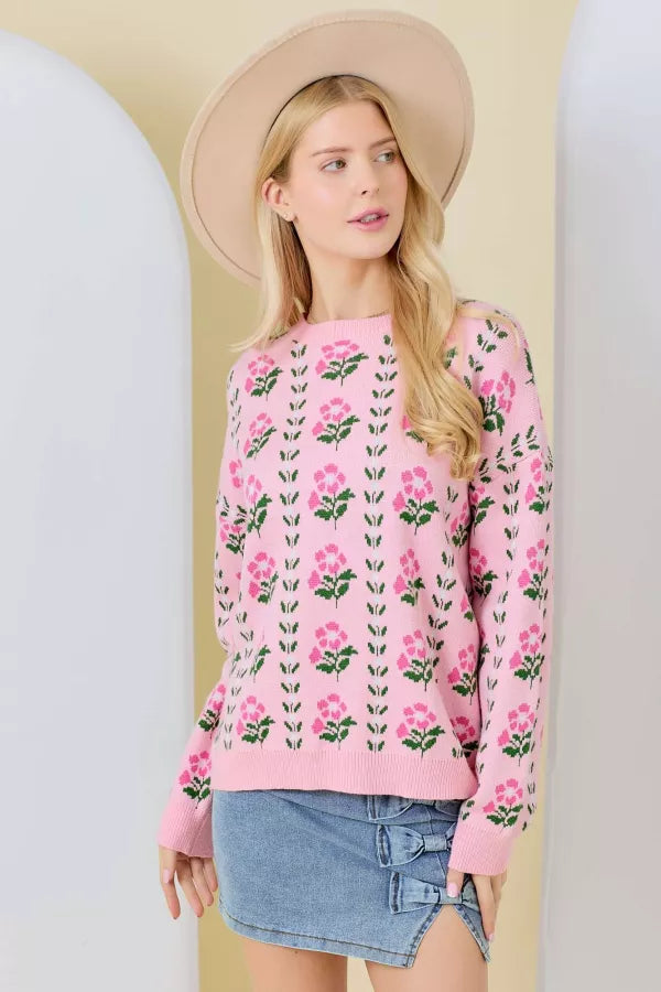 CL20865 Floral Border Jacquard Sweater