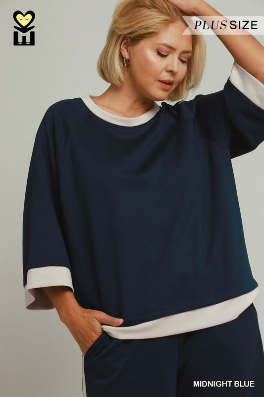 WH1119-T Curvy Colorblock Raglan Sleeve Top