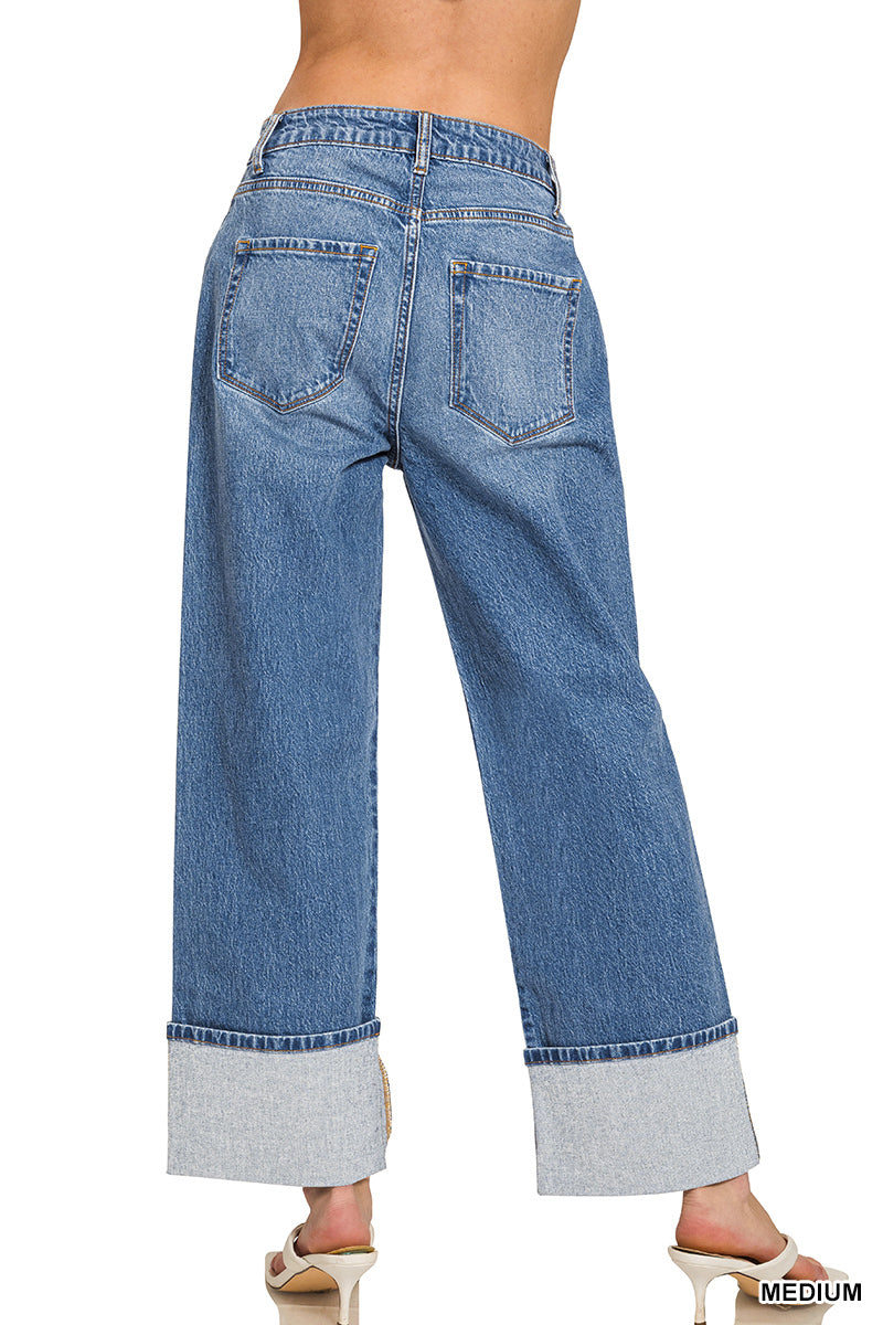 DTP-9583MM Cuffed Wide Leg Jeans