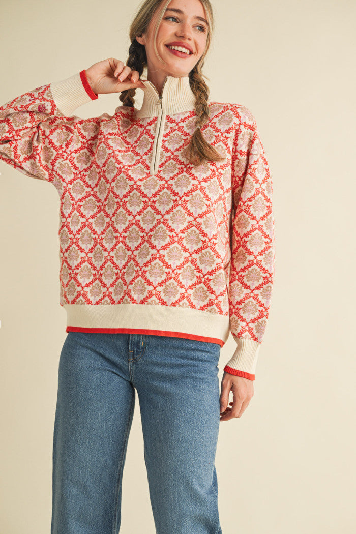 MSW10829 Floral Half Zip Pullover
