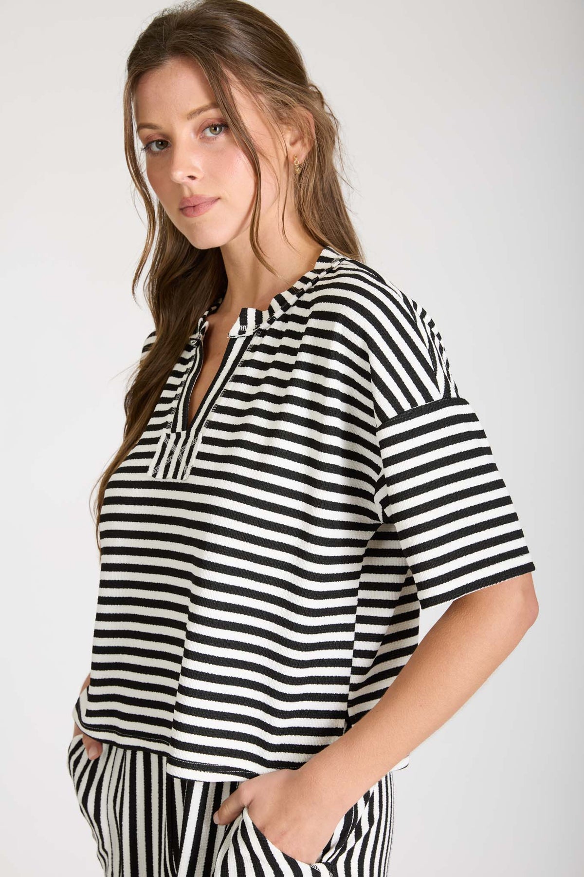 B6SX1045-T Stripe Short Sleeve Top