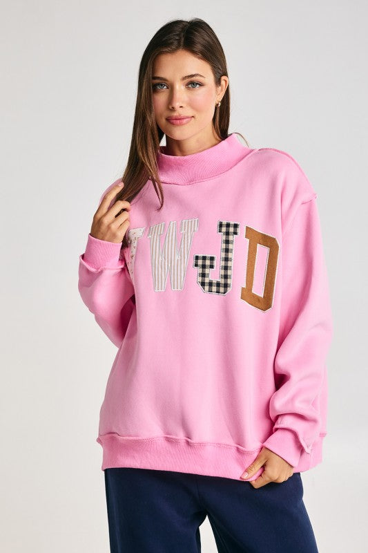 WWJD Embroidered Mock Neck Sweatshirt