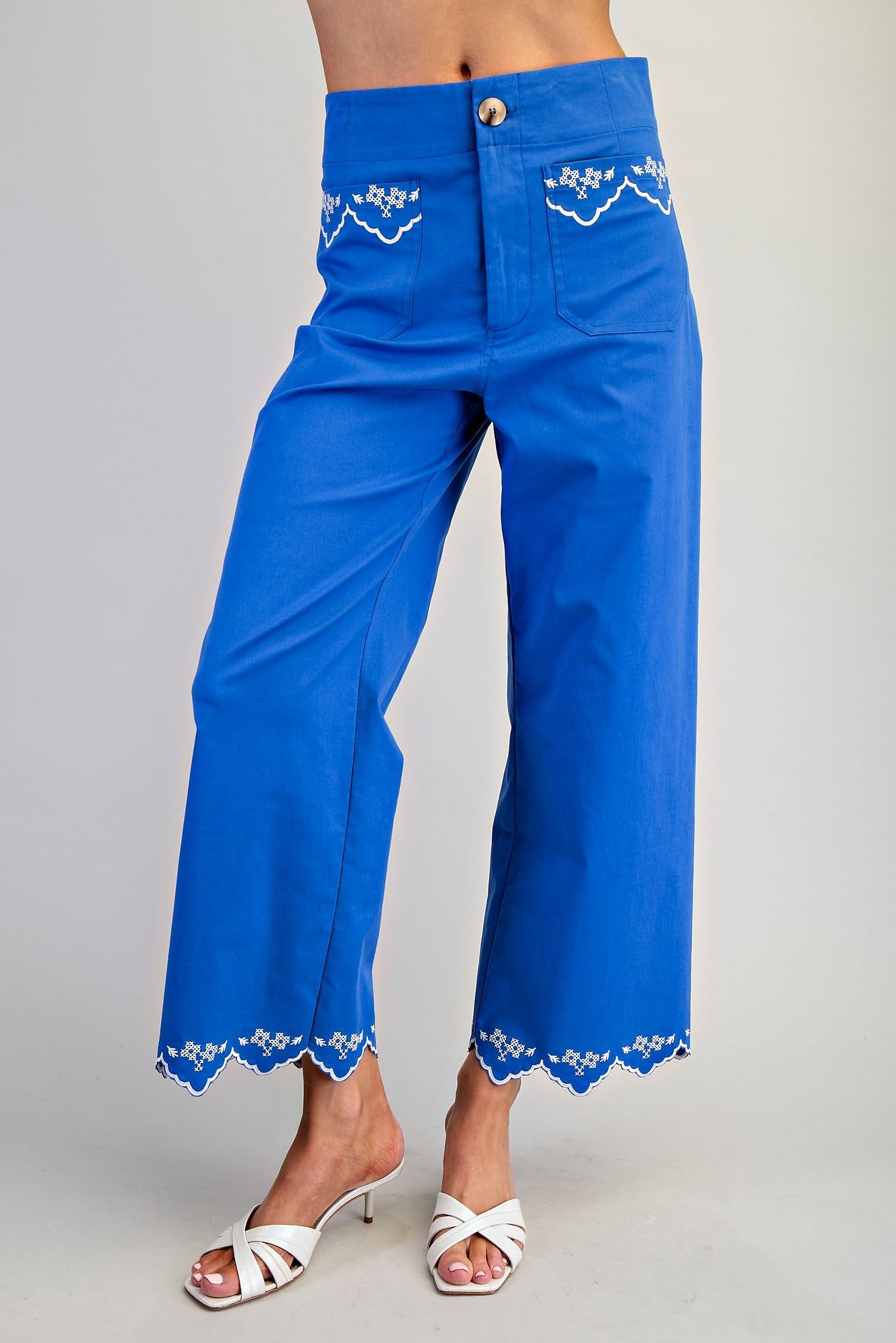 PH15529 Scallop Embroidered Trimmed Pants