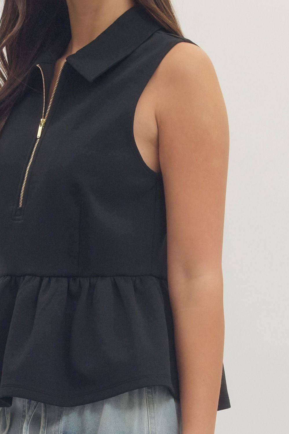 T30057 Solid Sleeveless Peplum Top