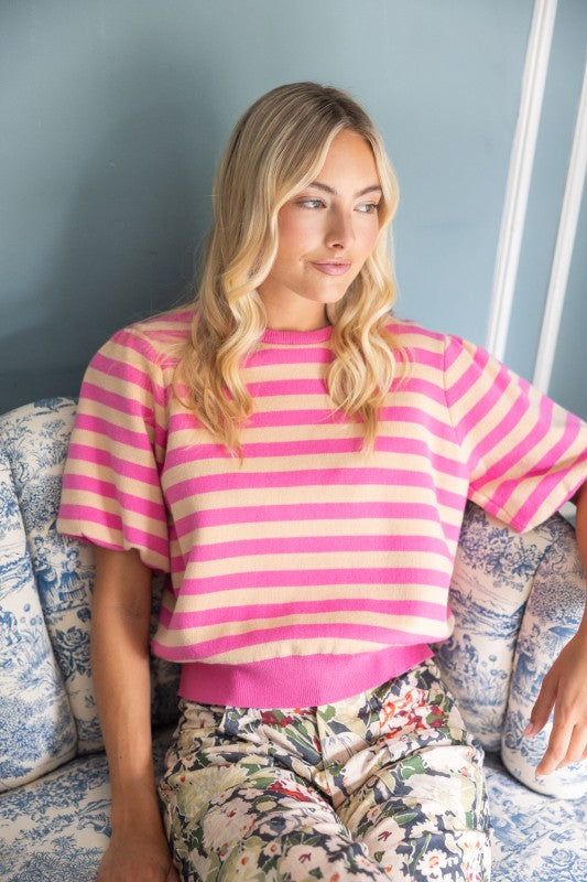 36840 Stripe Bubble Sleeve Top
