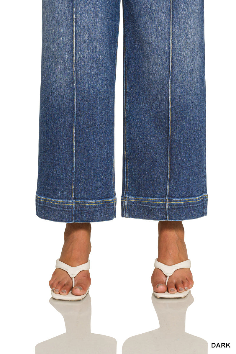 DYP-9558DDX Curvy Wide Leg Pintuck Denim Jeans