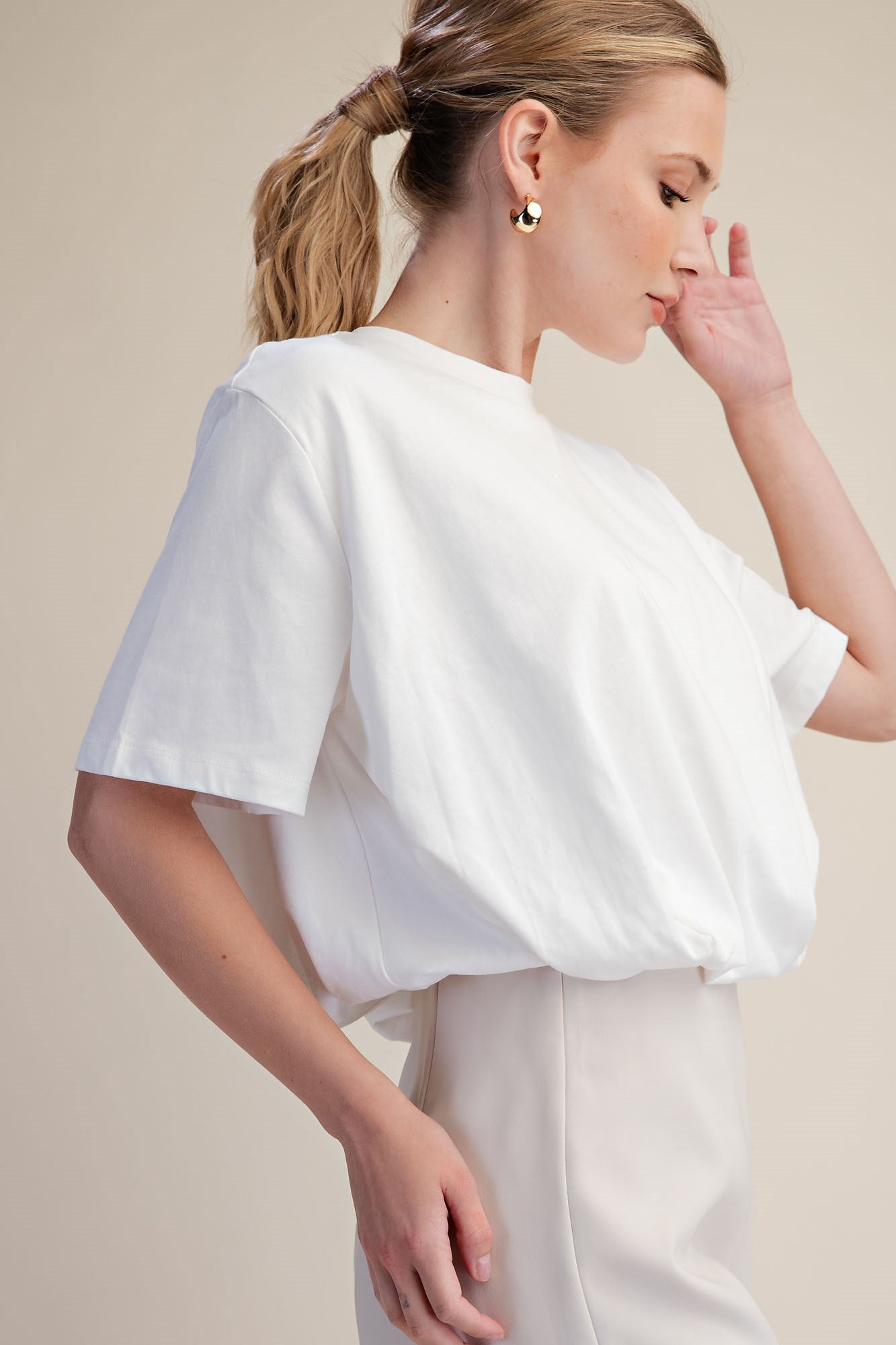 T9121 Cropper Bubble Hem Top