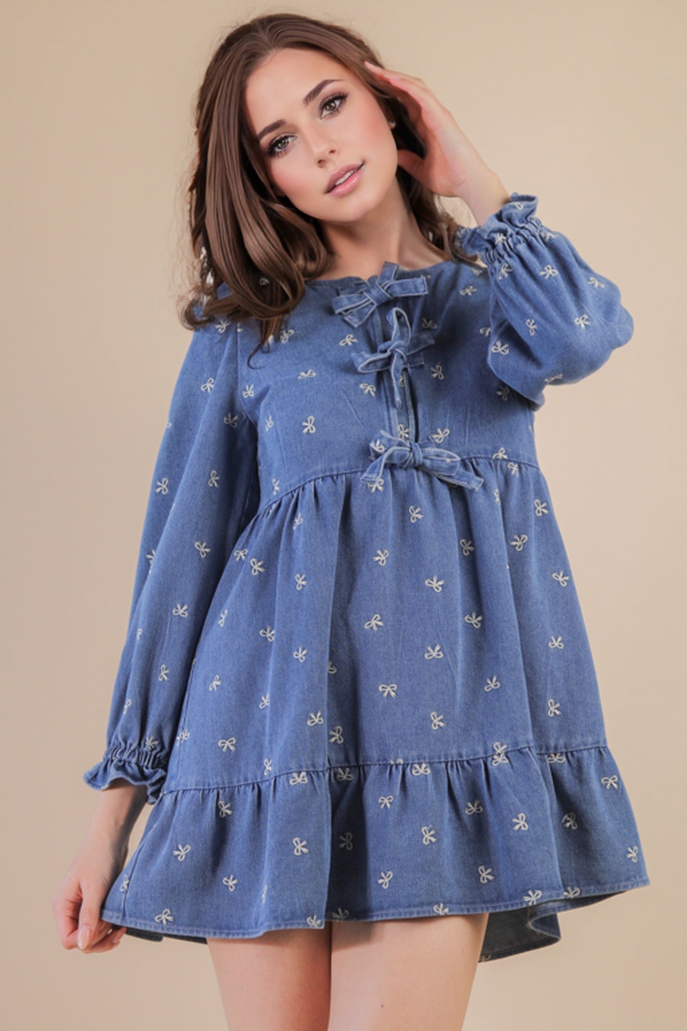 ND31898 Printed Denim Dress