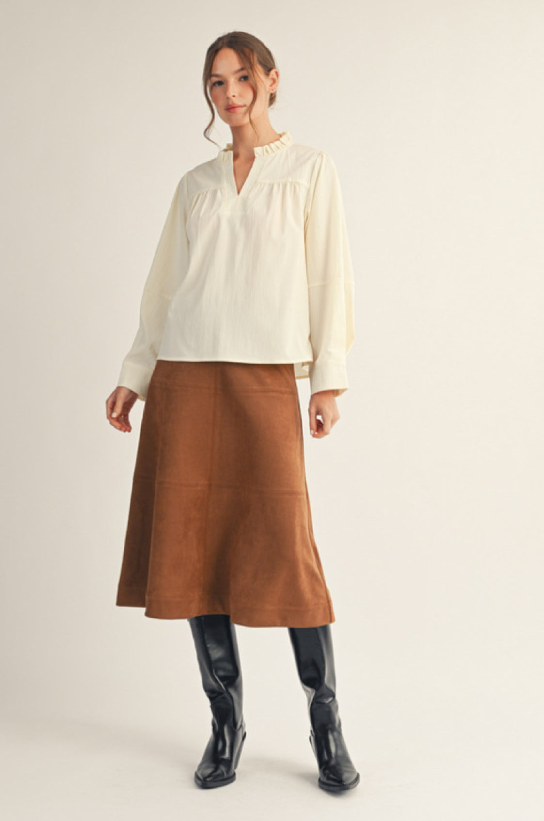 G14973-1 Solid Crinkled Long Sleeve Top