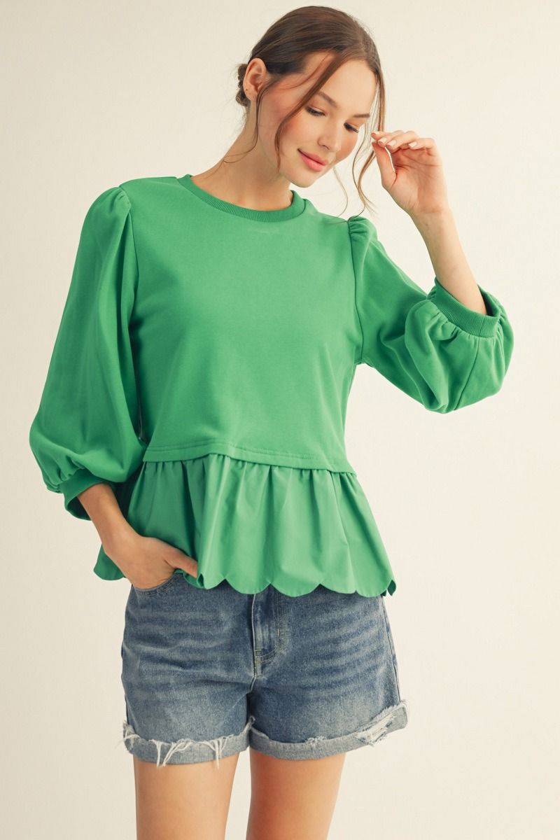 M50243 3/4 Sleeve Peplum Top