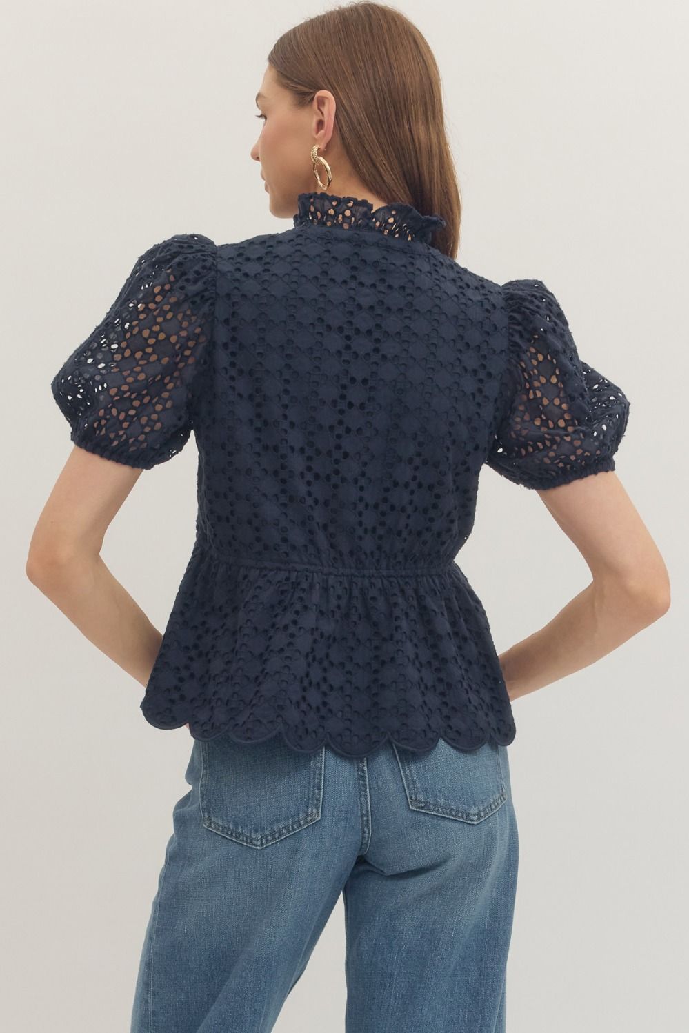 T30420 Short Sleeve Eyelet Top