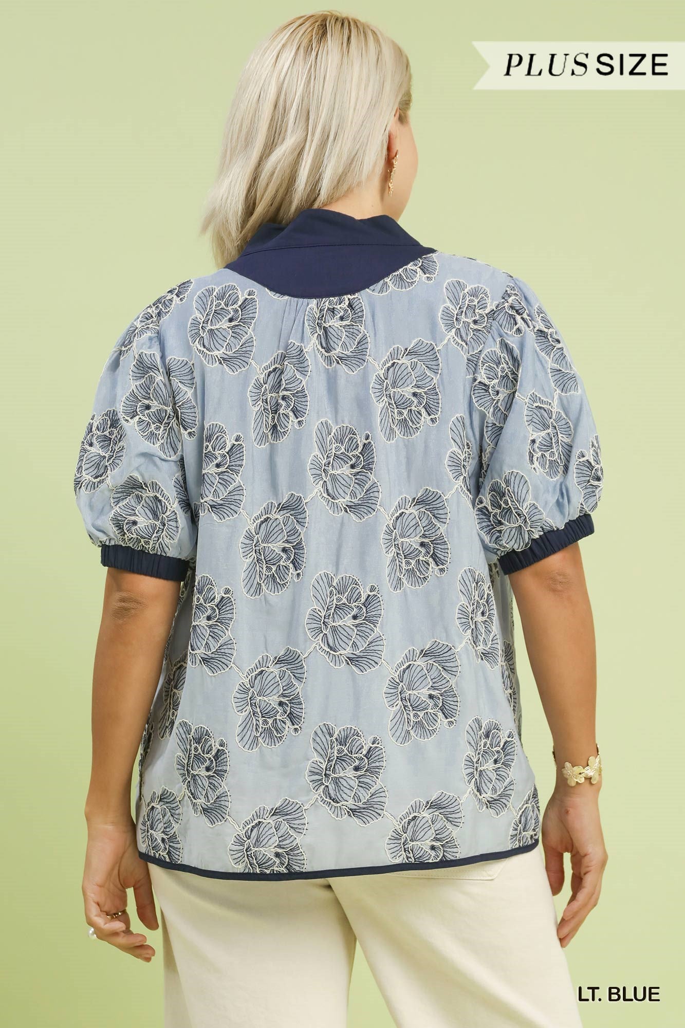 WK1507 Curvy Embroidered V-Neck Top