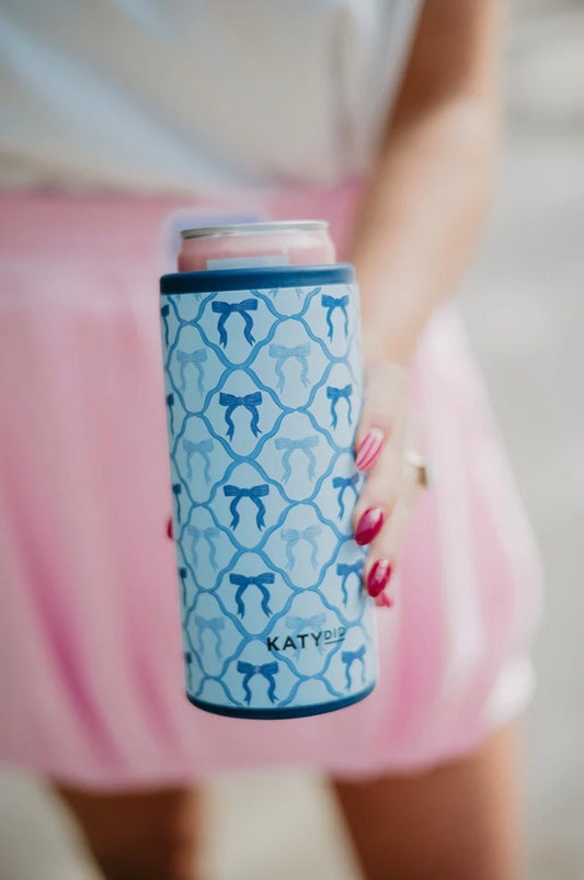Blue Coquette Bows Slim Can Holder