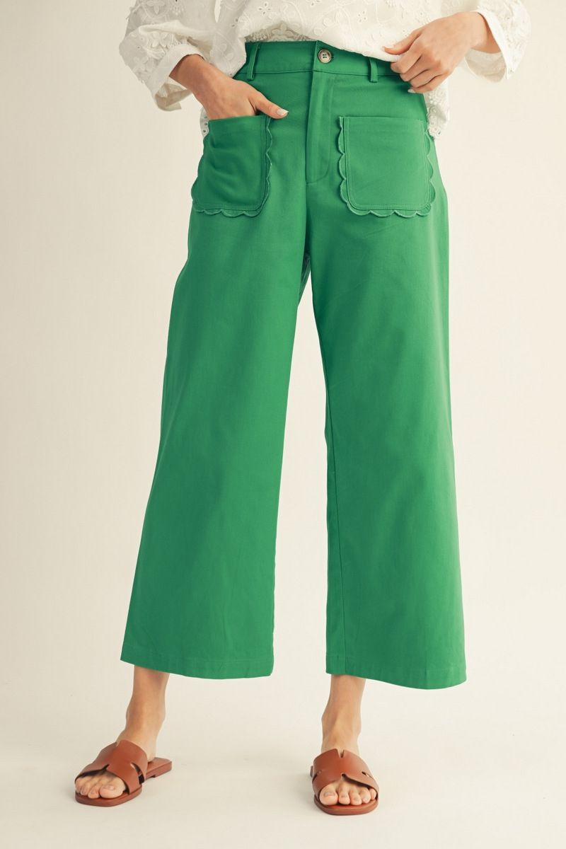 H50021 Scallop Pocket Detail Wide Leg Pants