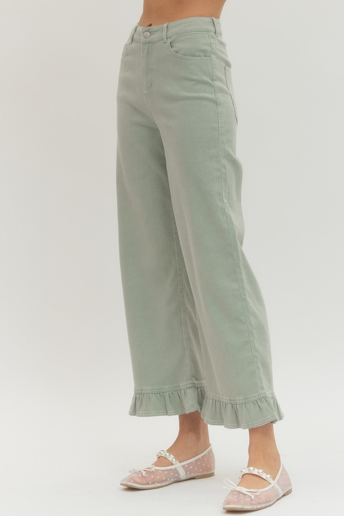 P28830 Ruffle Hem Wide Leg Pants