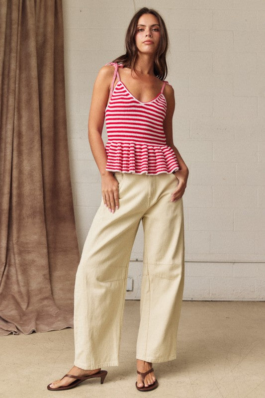 PT19569 Striped Peplum Tank Top