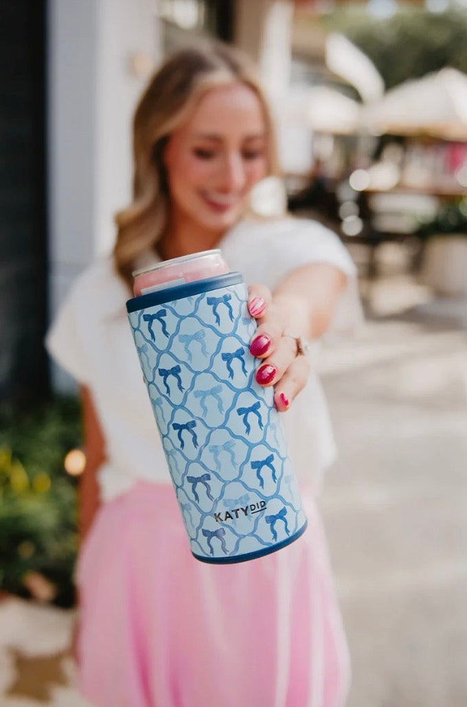 Blue Coquette Bows Slim Can Holder