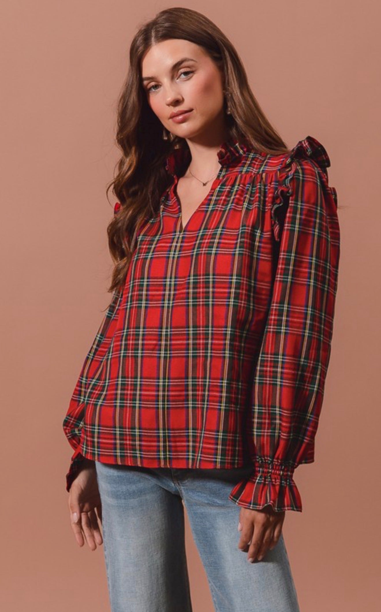 ST2184-02 Christmas Plaid Top