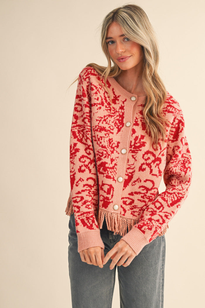 MSW11143 Floral Fringed Sweater Cardigan