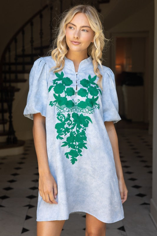 36552 Floral Contrast Embroidery Detailed Dress