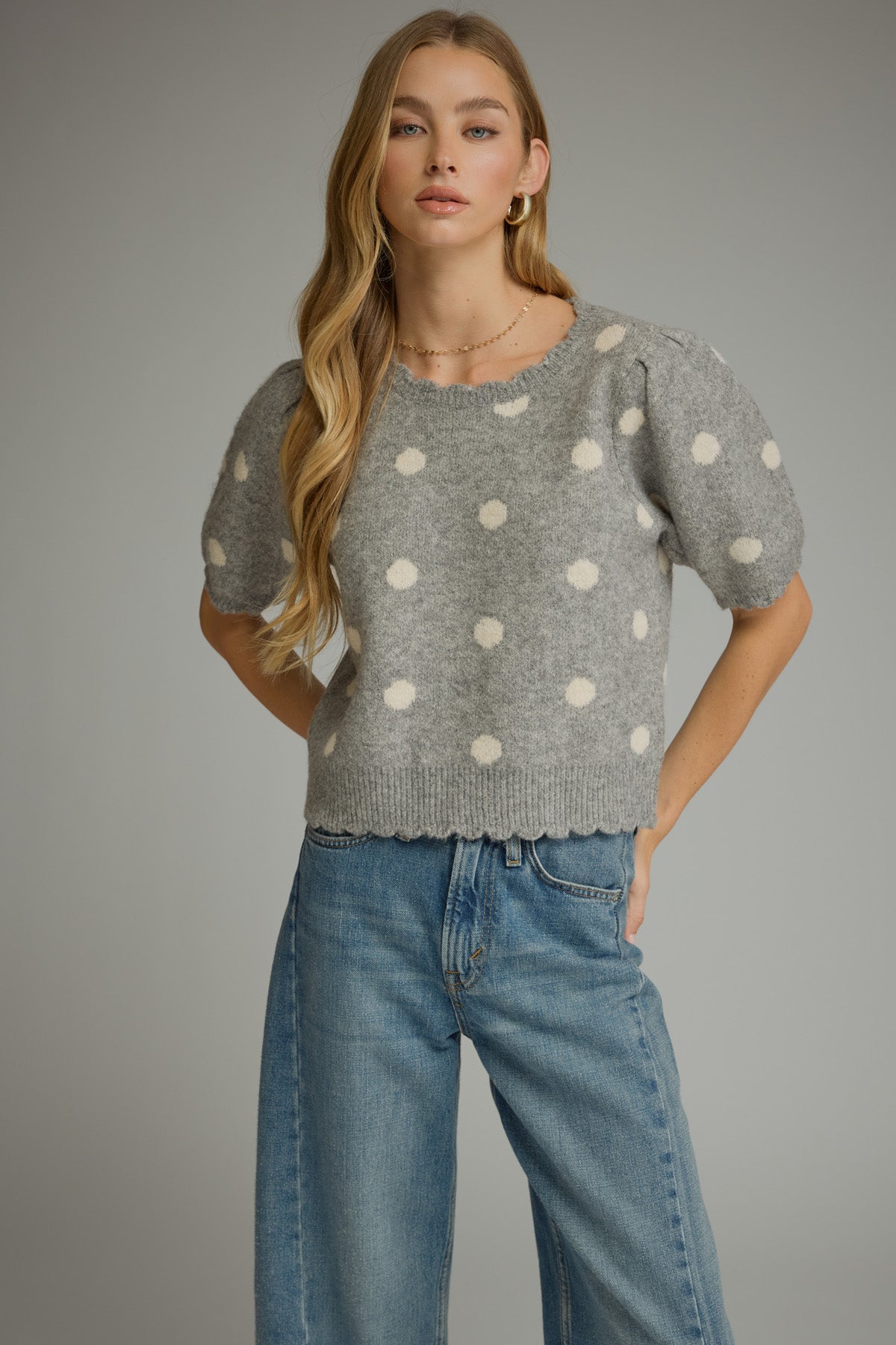 T32060 Polka Dot Scallop Trim Top