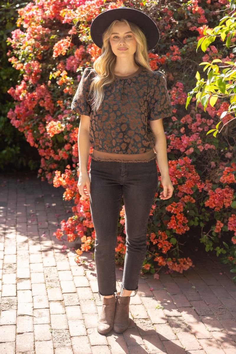 36814 Animal Print Velvet Jacquard Top