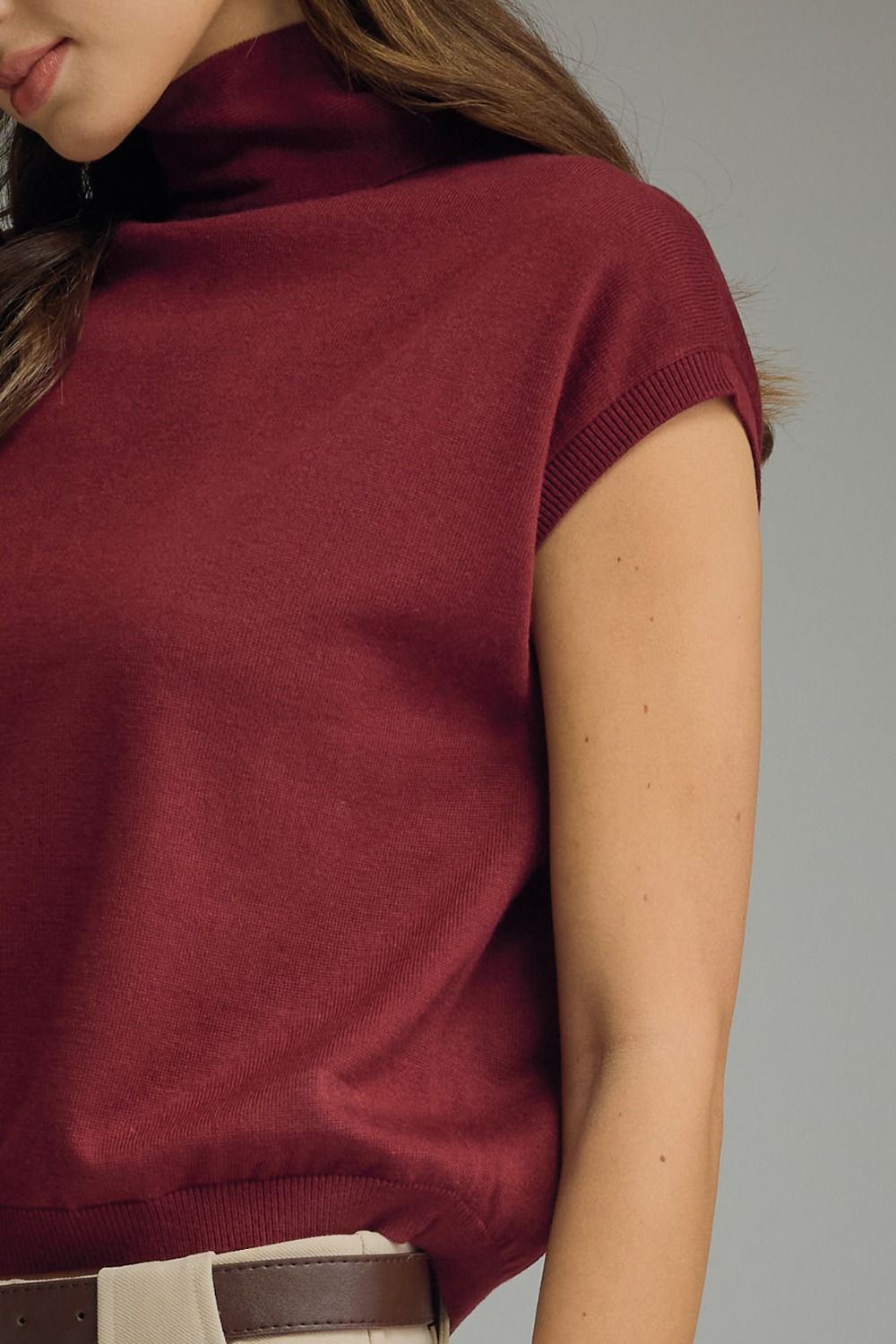 T32324 Scarf Tie Detail Mock Neck Top