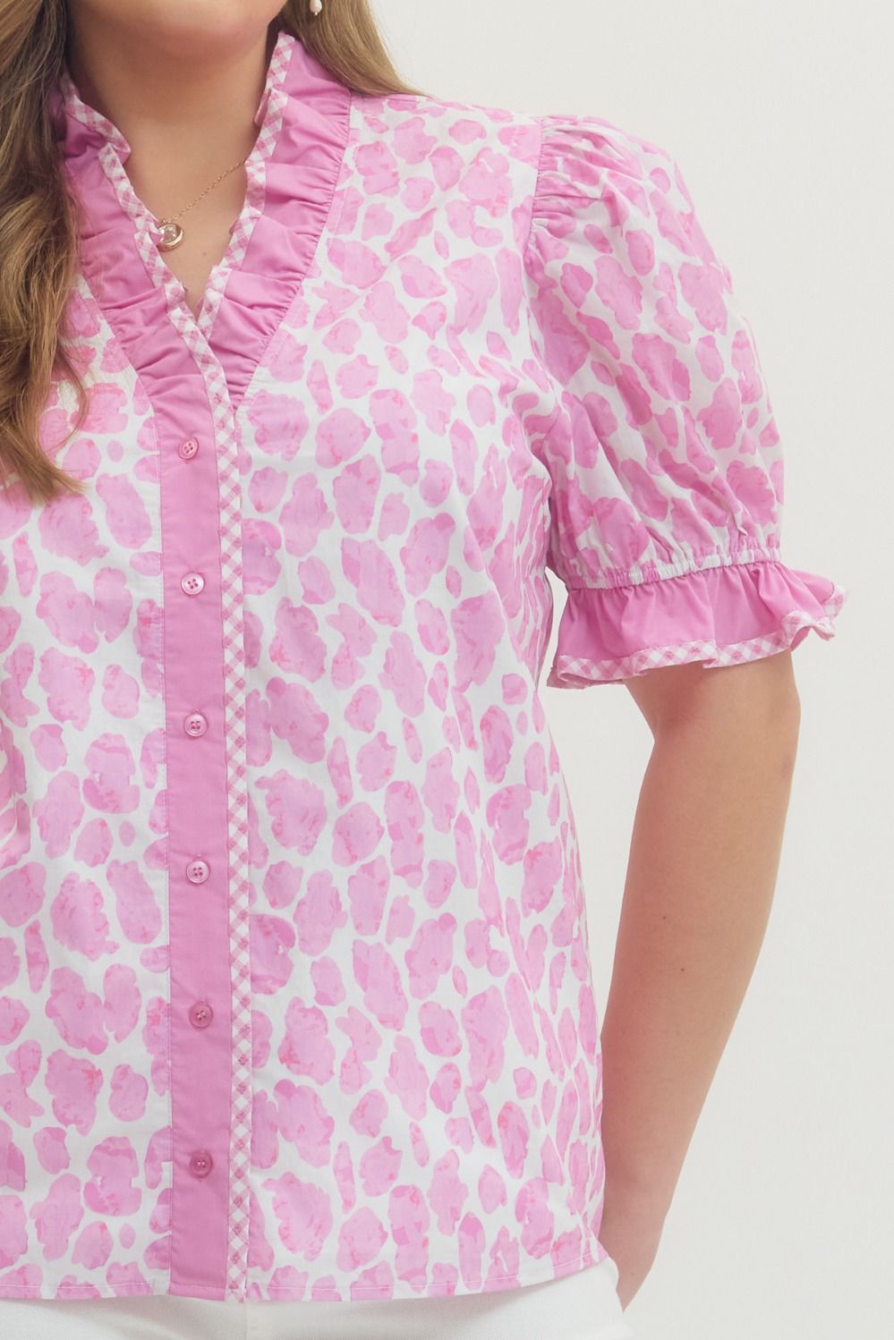 T29991P Curvy Abstract Leopard Print Top
