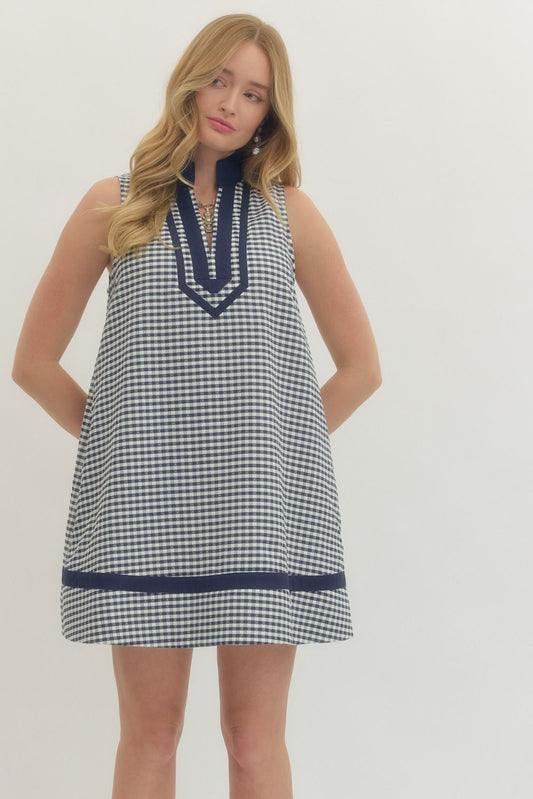 D30290 Sleeveless Gingham Mini Dress