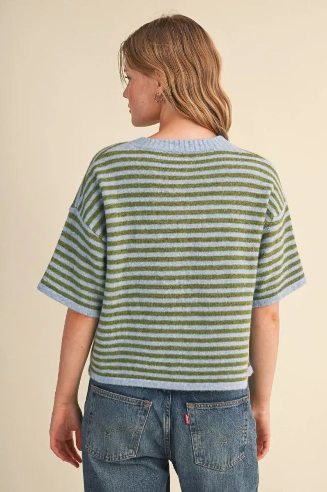 MSW11399 Striped Short Sleeve Sweater