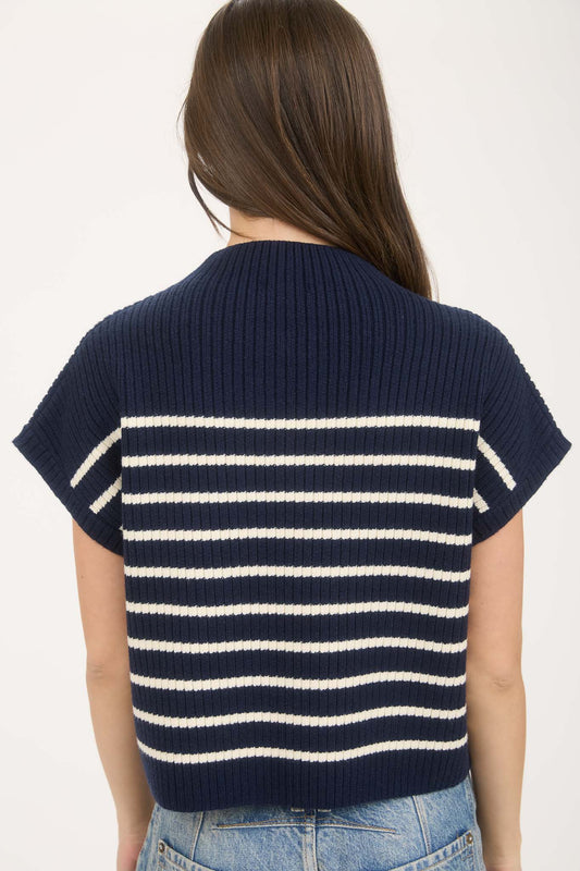 B5FT1014 Striped Mock Neck Sweater