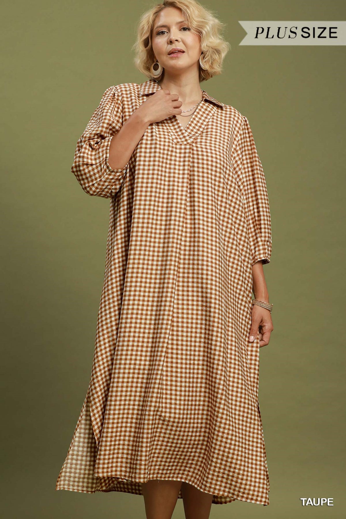 WC6697 Curvy Gingham Check Midi Dress