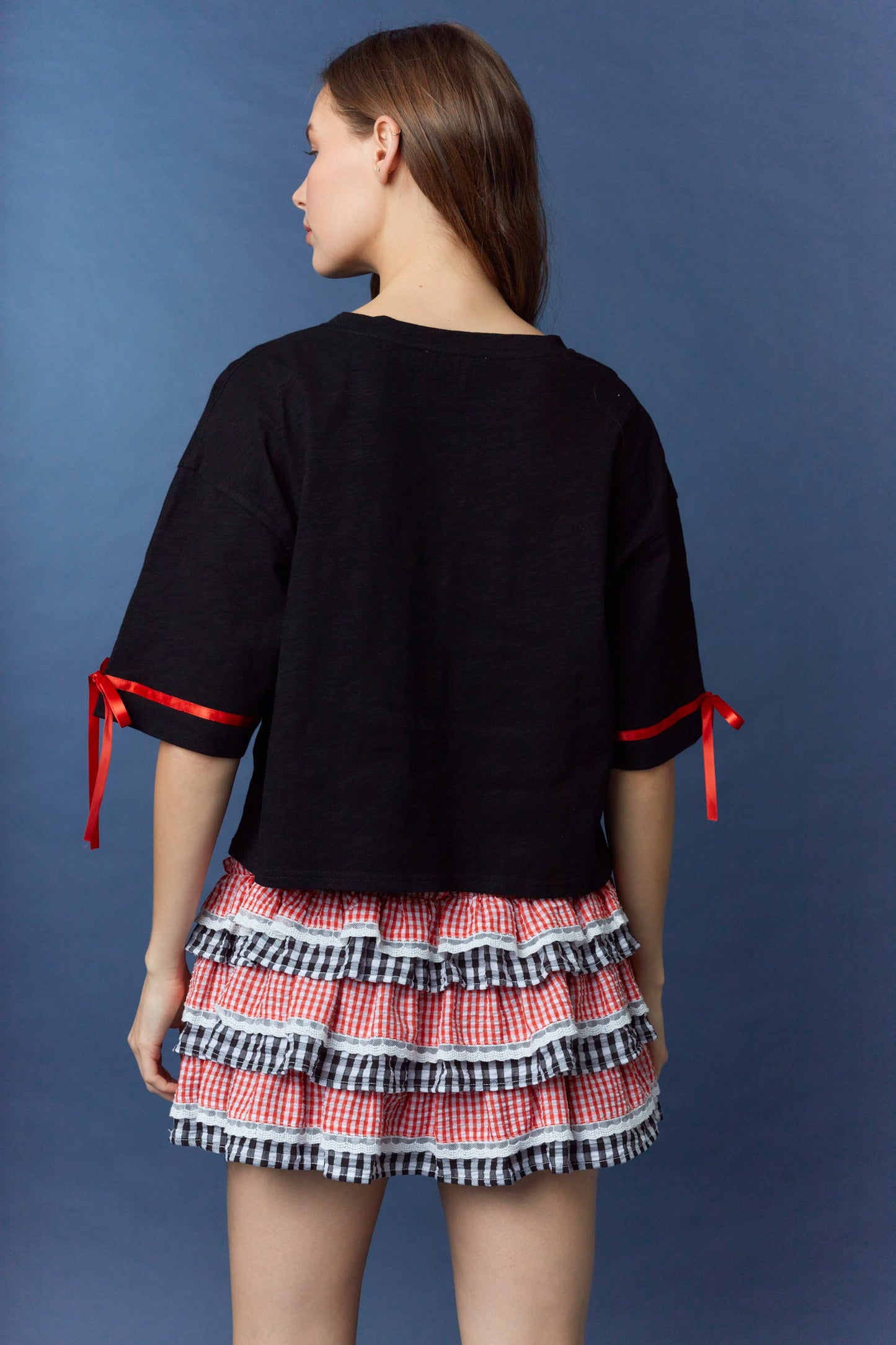 IS800892-02 Gingham Tiered Mini Skirt
