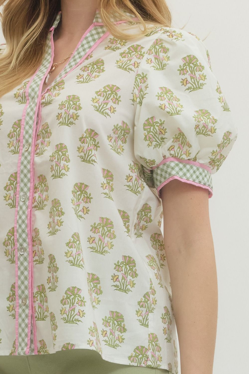 T29707 Floral Puff Sleeve Top