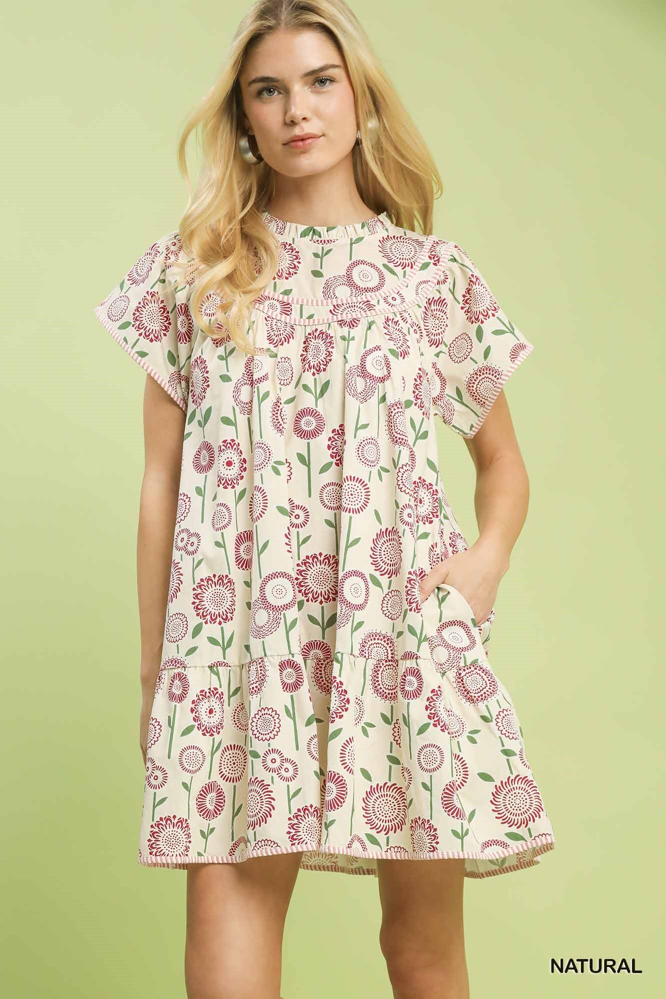 K2118 Floral Print Babydoll Dress