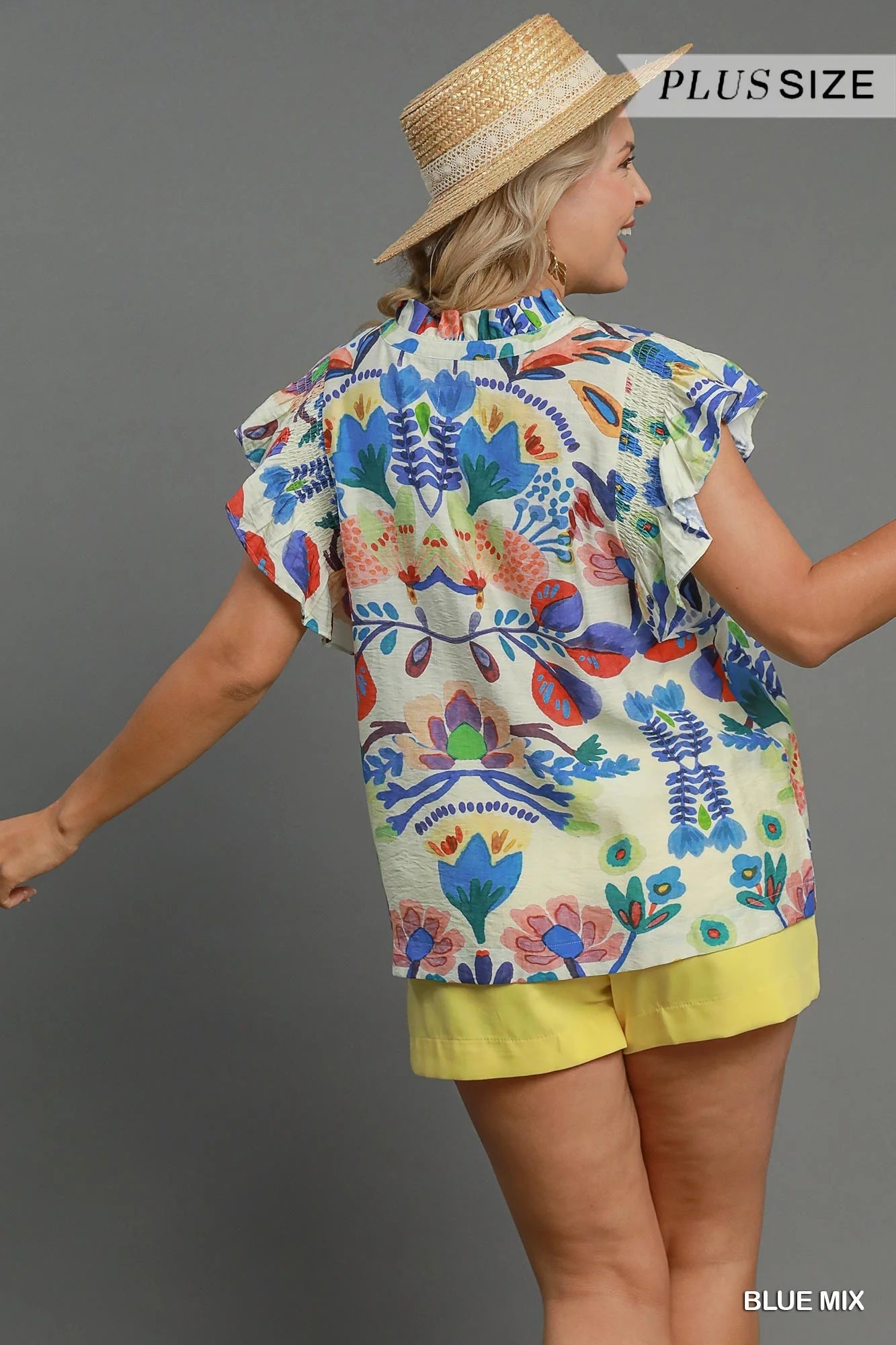 WK9561 Curvy Garden Fiesta Flutter Top