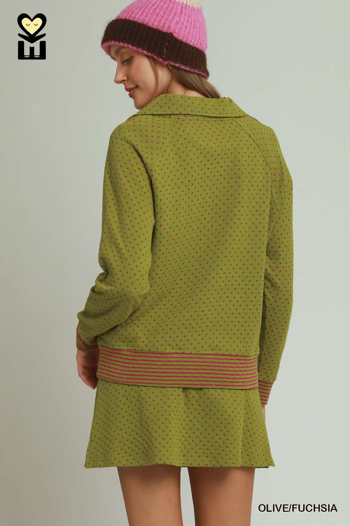 H1155 Polka Dot Half Zip Pullover