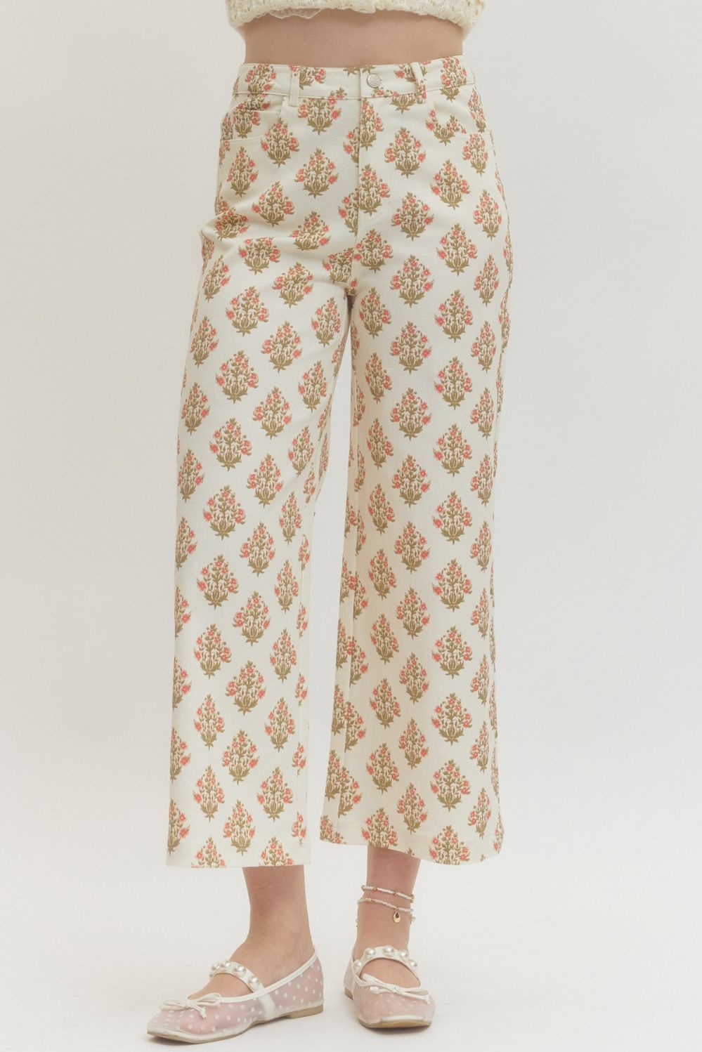 P29720 Floral Printed Straight Leg Pants