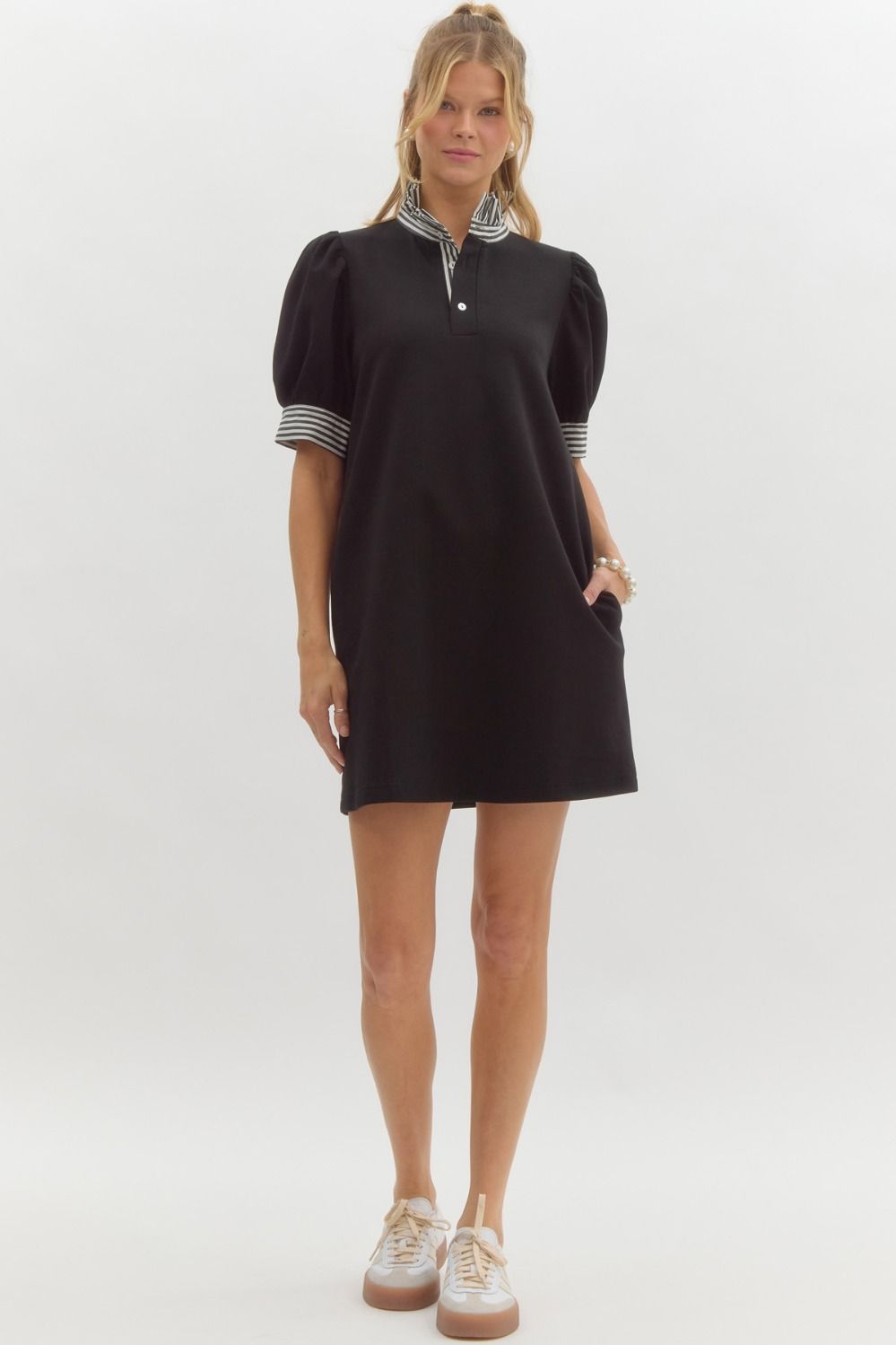 D25821 Solid Pullover Polo Dress