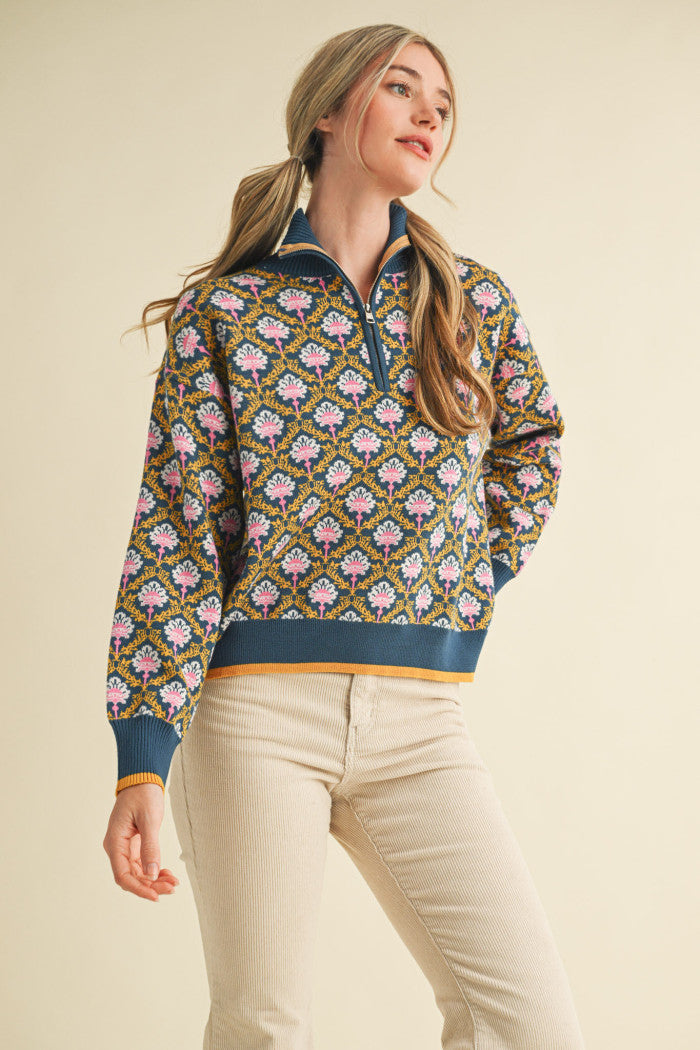 MSW10829 Floral Half Zip Pullover