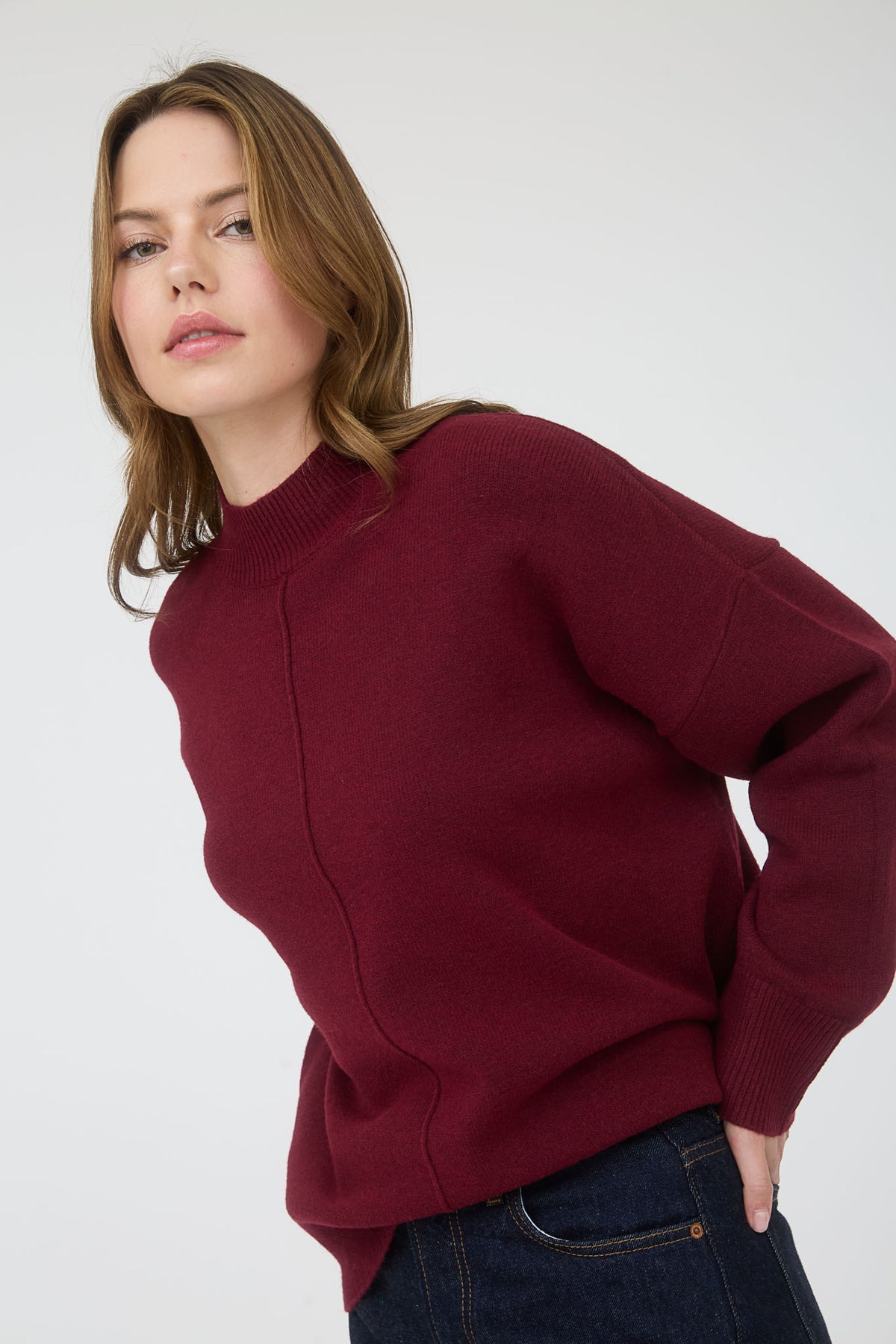 TW1960 Front Seam Mock Neck Sweater