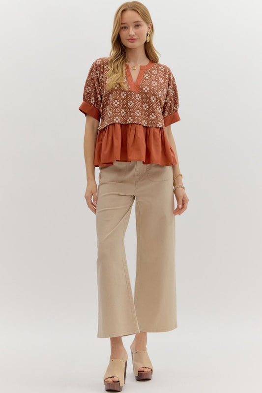 T27665 Floral Jacquard Top