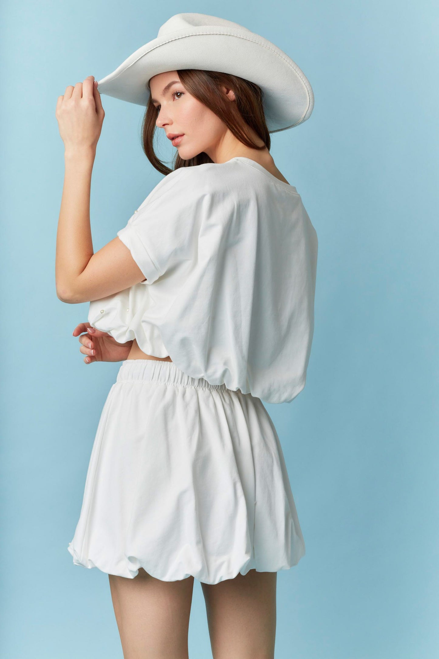 IKT39666-02 Pearl Detail Cropped Top