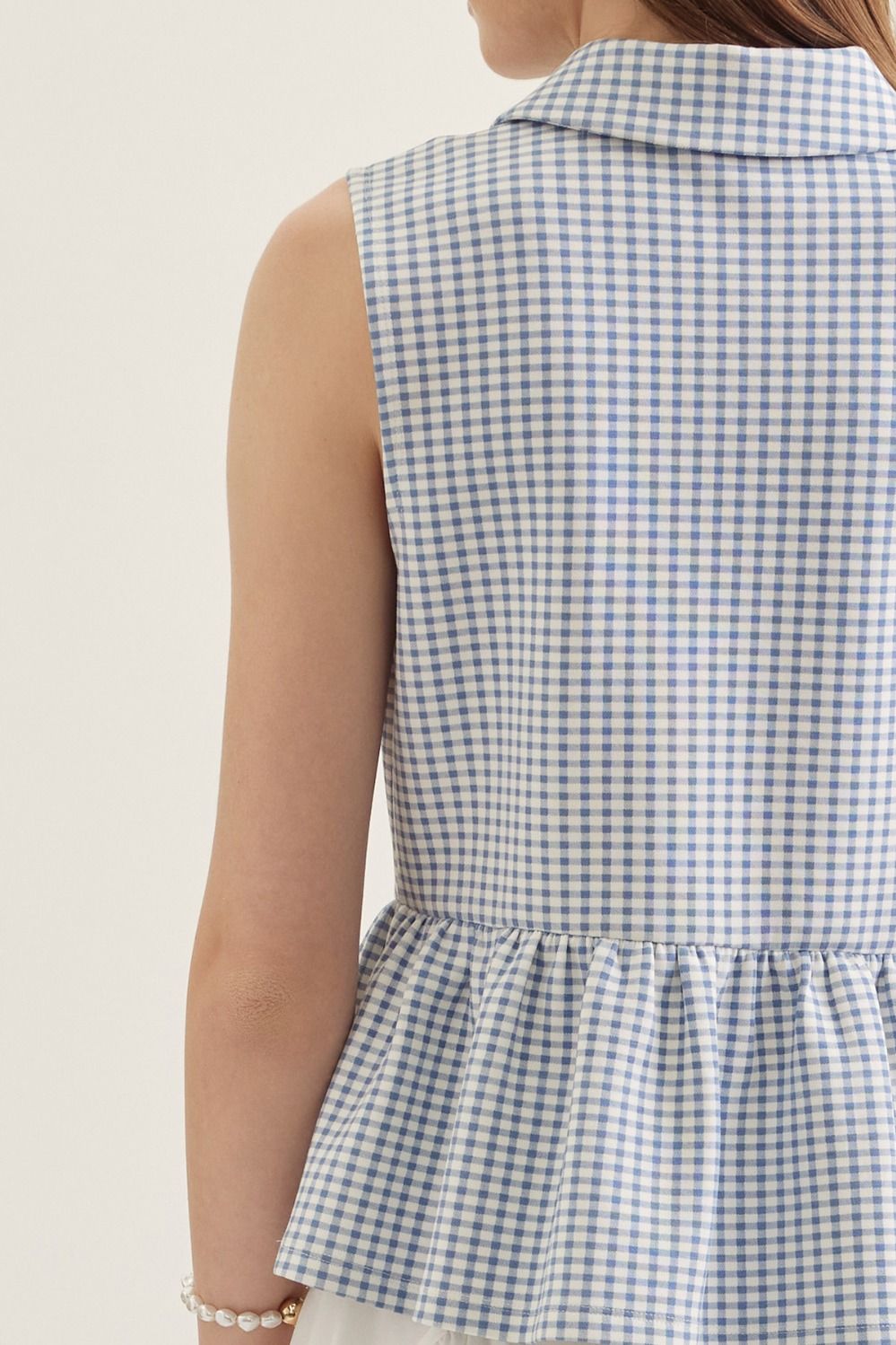 T30068 Gingham Sleeveless Peplum Top
