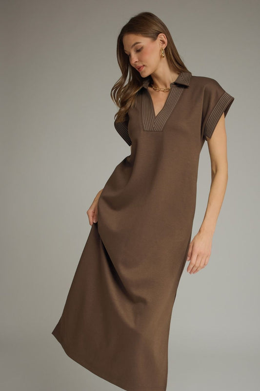 D31769 Solid Collared Midi Dress
